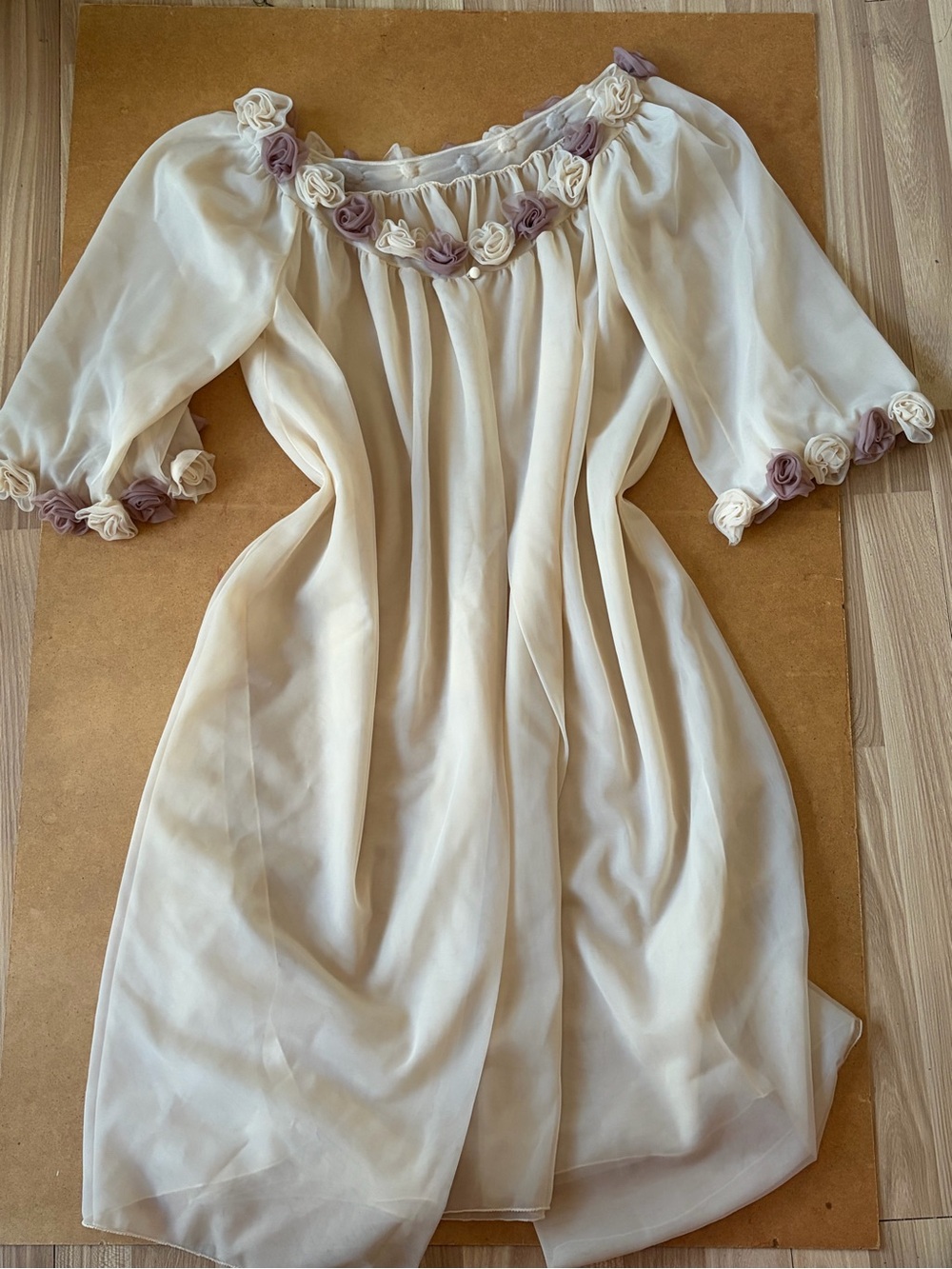Cream Floral-Trim Chemise